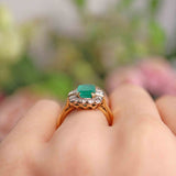 Ellibelle Jewellery Vintage 1993 Emerald & Diamond 18ct Gold Cluster Engagement Ring