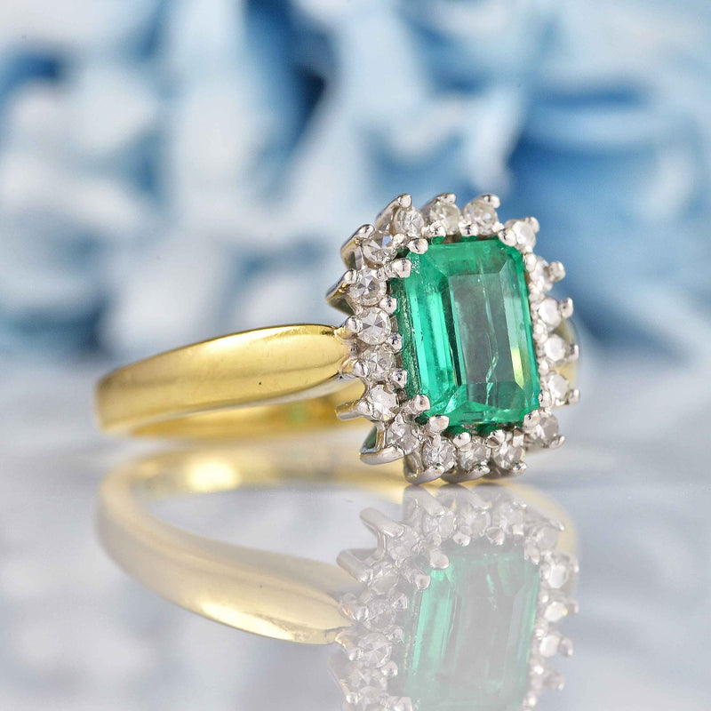 Ellibelle Jewellery Vintage 1993 Emerald & Diamond 18ct Gold Cluster Ring