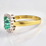 Ellibelle Jewellery Vintage 1993 Emerald & Diamond 18ct Gold Cluster Ring