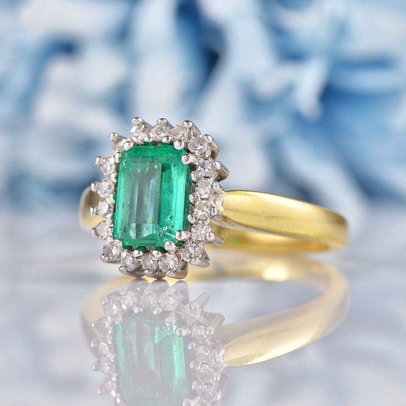 Ellibelle Jewellery Vintage 1993 Emerald & Diamond 18ct Gold Cluster Ring