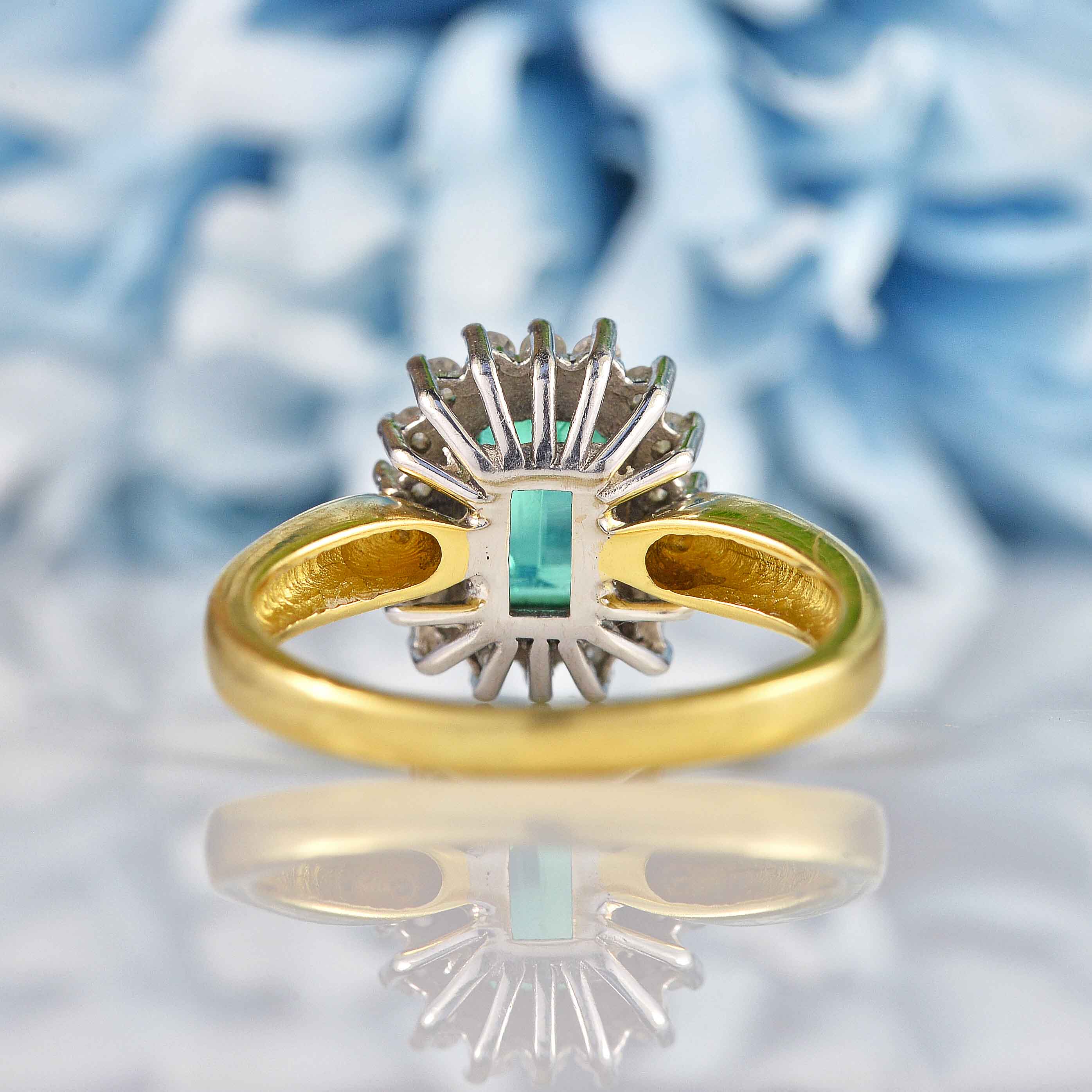 Ellibelle Jewellery Vintage 1993 Emerald & Diamond 18ct Gold Cluster Ring