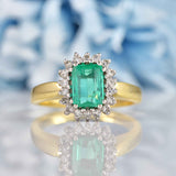 Ellibelle Jewellery Vintage 1993 Emerald & Diamond 18ct Gold Cluster Ring