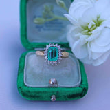 Ellibelle Jewellery Vintage 1993 Emerald & Diamond 18ct Gold Cluster Ring