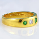 Ellibelle Jewellery Vintage 1993 Emerald & Diamond 18ct Gold Gypsy Band Ring