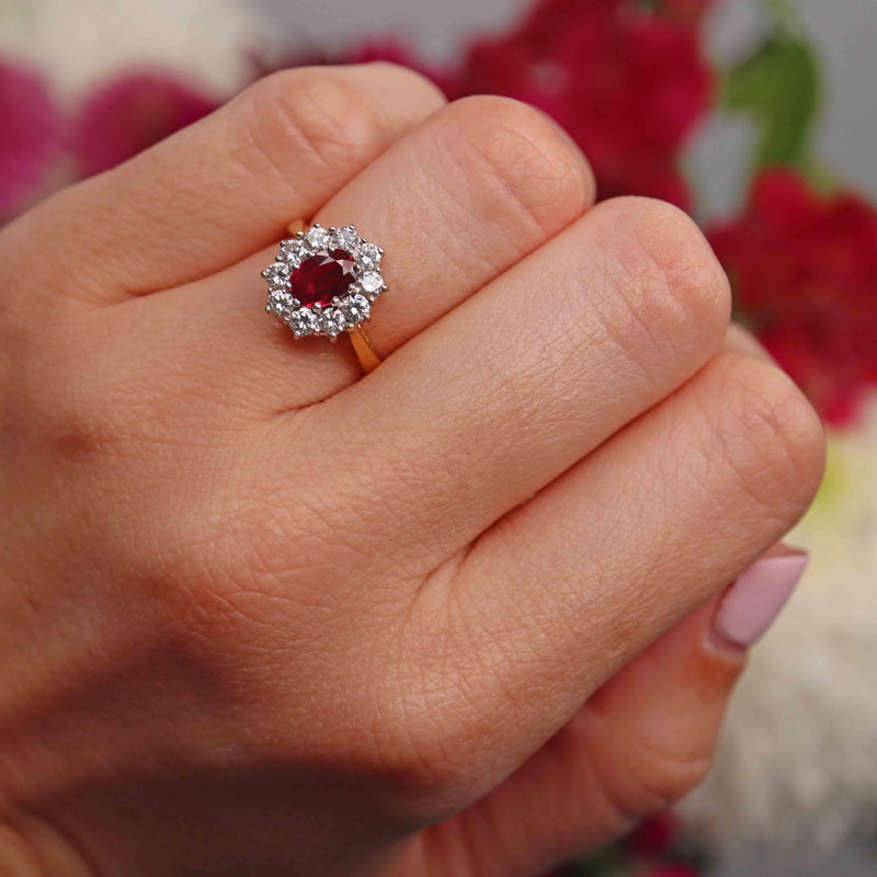 Ellibelle Jewellery Vintage 1993 Ruby & Diamond Gold Cluster Ring