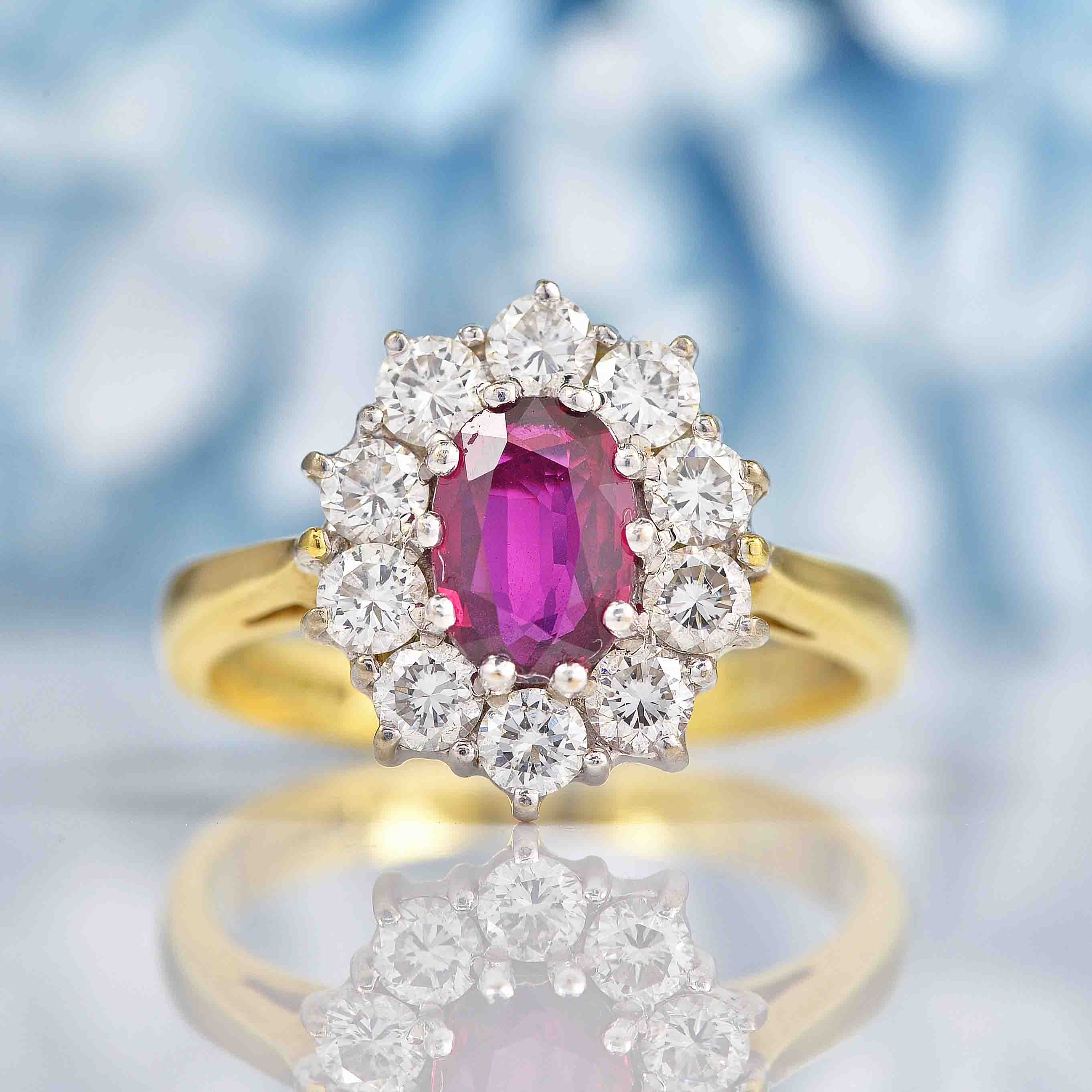 Ellibelle Jewellery Vintage 1993 Ruby & Diamond Gold Cluster Ring