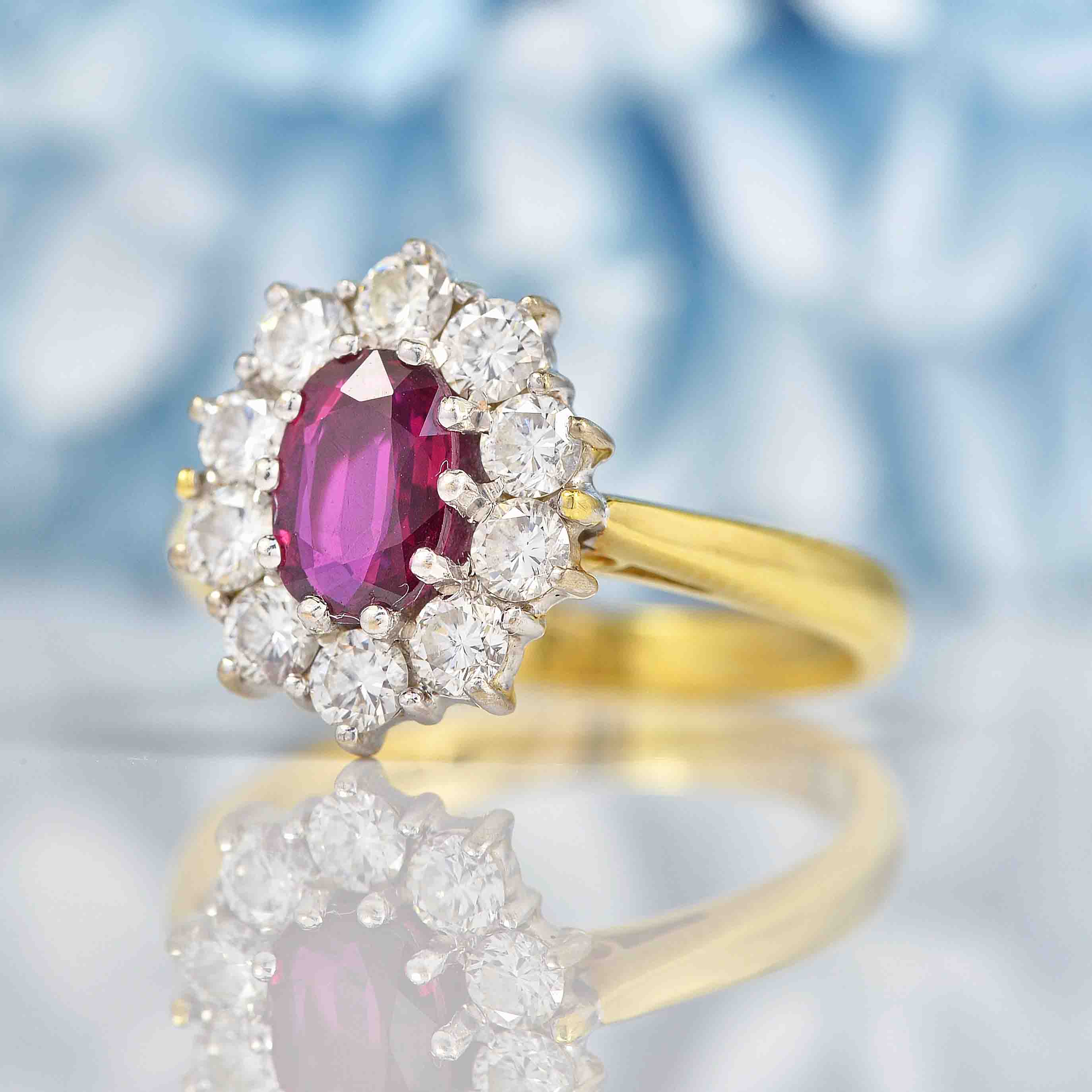 Ellibelle Jewellery Vintage 1993 Ruby & Diamond Gold Cluster Ring