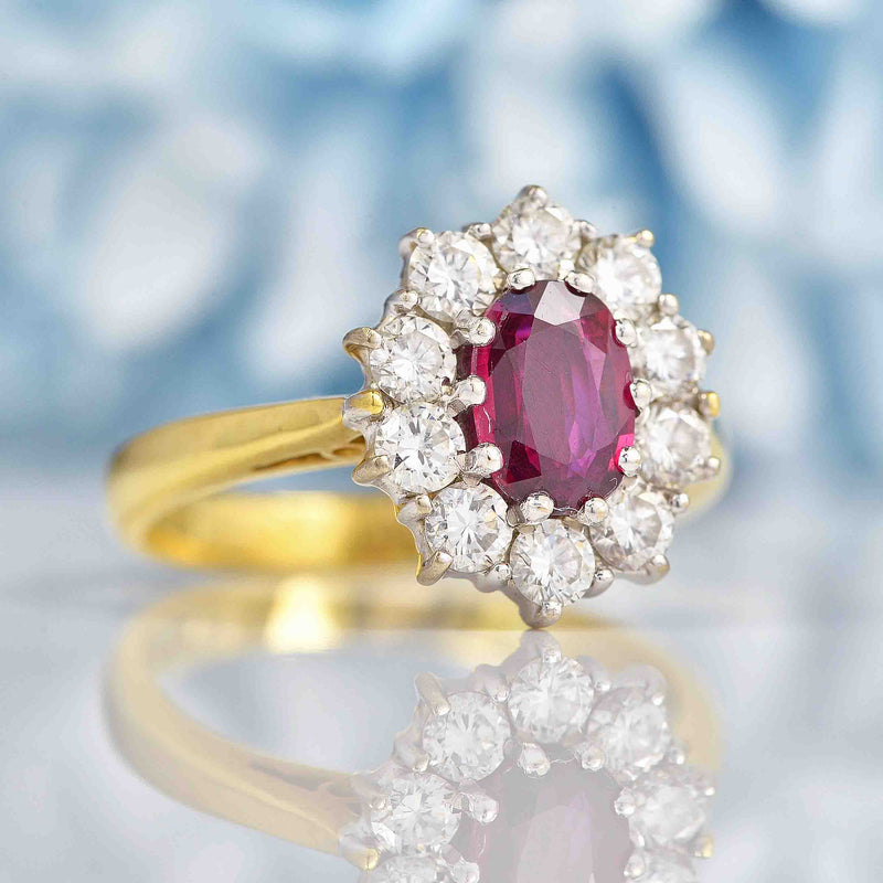 Ellibelle Jewellery Vintage 1993 Ruby & Diamond Gold Cluster Ring