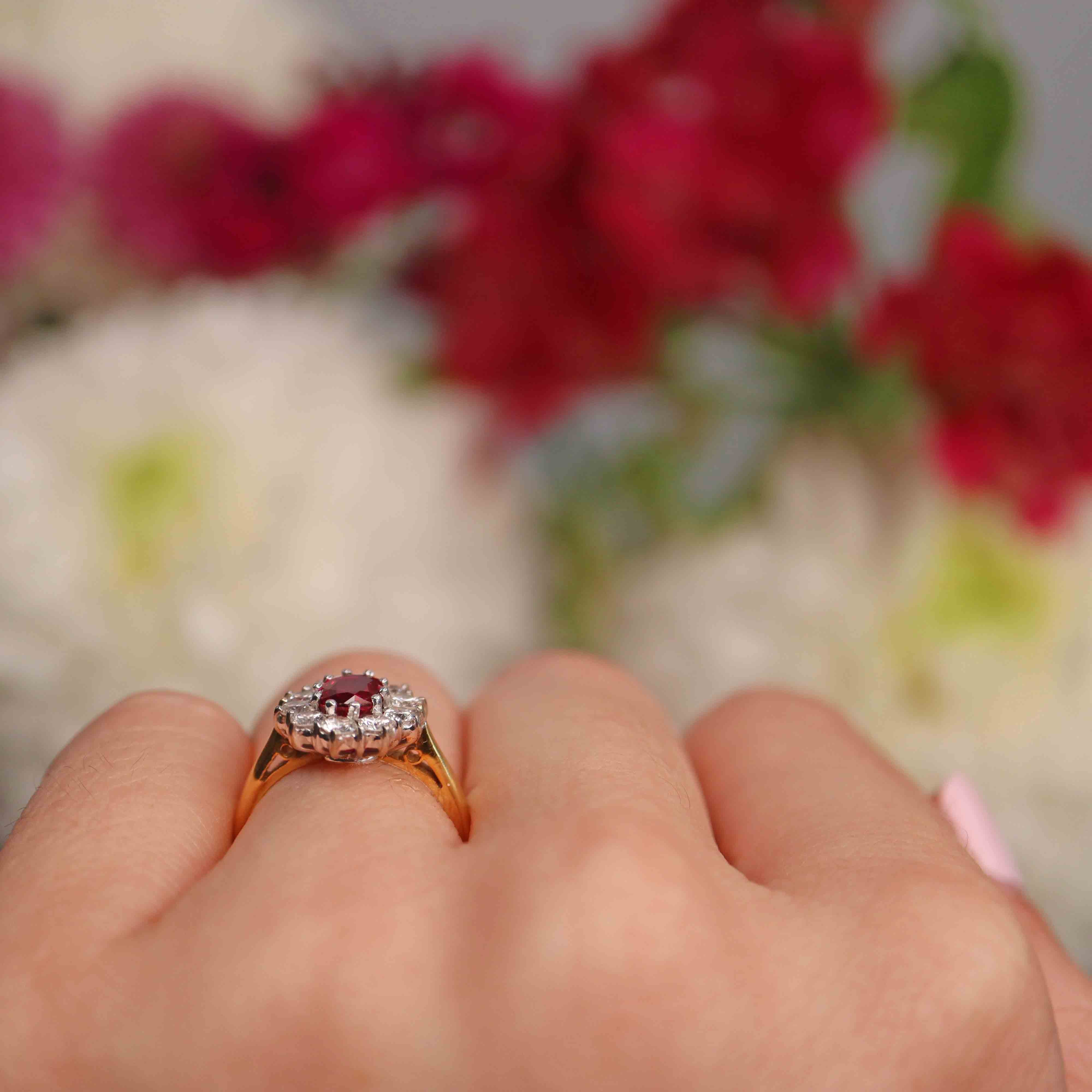 Ellibelle Jewellery Vintage 1993 Ruby & Diamond Gold Cluster Ring