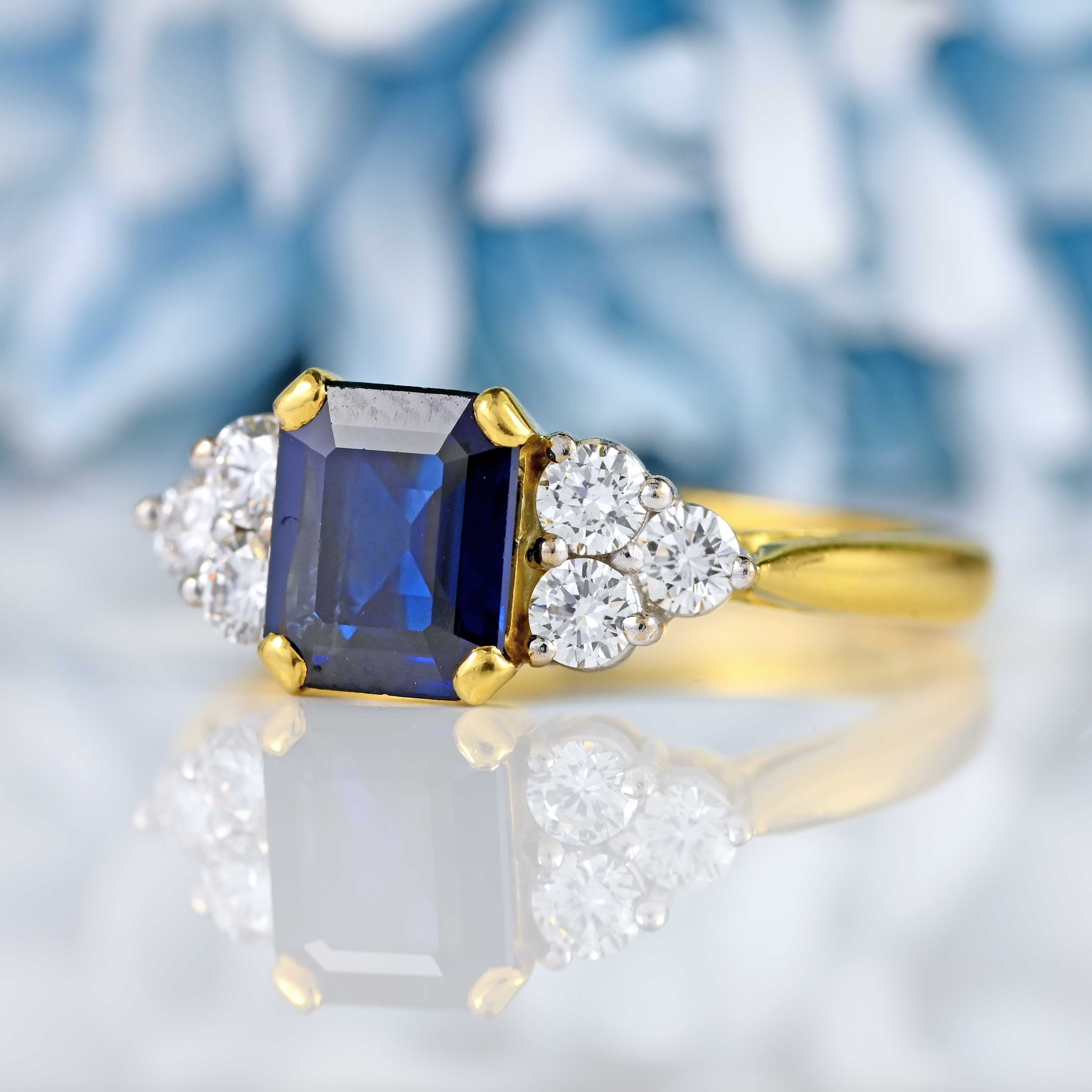 Ellibelle Jewellery Vintage 1993 Sapphire & Diamond 18ct Gold Ring