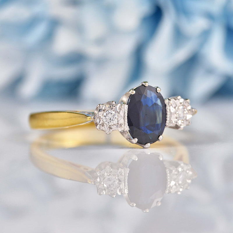 Ellibelle Jewellery Vintage 1993 Sapphire & Diamond Three-Stone Engagement Ring