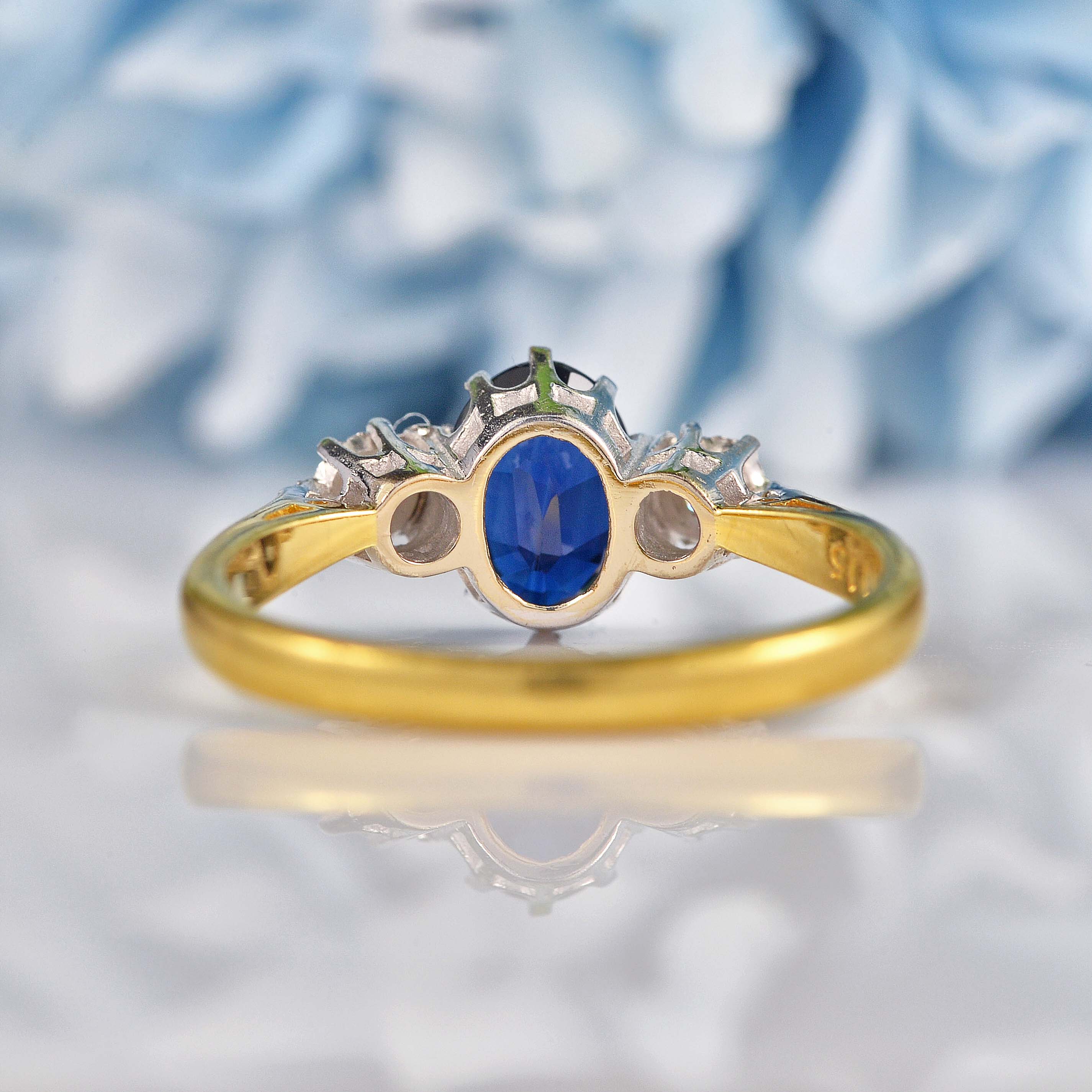 Ellibelle Jewellery Vintage 1993 Sapphire & Diamond Three-Stone Engagement Ring