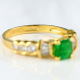 Ellibelle Jewellery Vintage 1993 Square-Cut Emerald & Vari-Cut Diamond 18ct Gold Ring