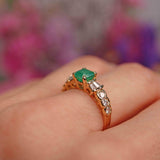 Ellibelle Jewellery Vintage 1993 Square-Cut Emerald & Vari-Cut Diamond 18ct Gold Ring
