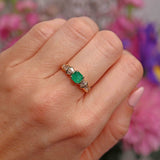 Ellibelle Jewellery Vintage 1993 Square-Cut Emerald & Vari-Cut Diamond 18ct Gold Ring