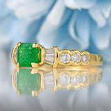 Ellibelle Jewellery Vintage 1993 Square-Cut Emerald & Vari-Cut Diamond 18ct Gold Ring