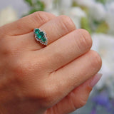 Ellibelle Jewellery Vintage 1993 Synthetic Emerald & Diamond Triple Cluster Ring