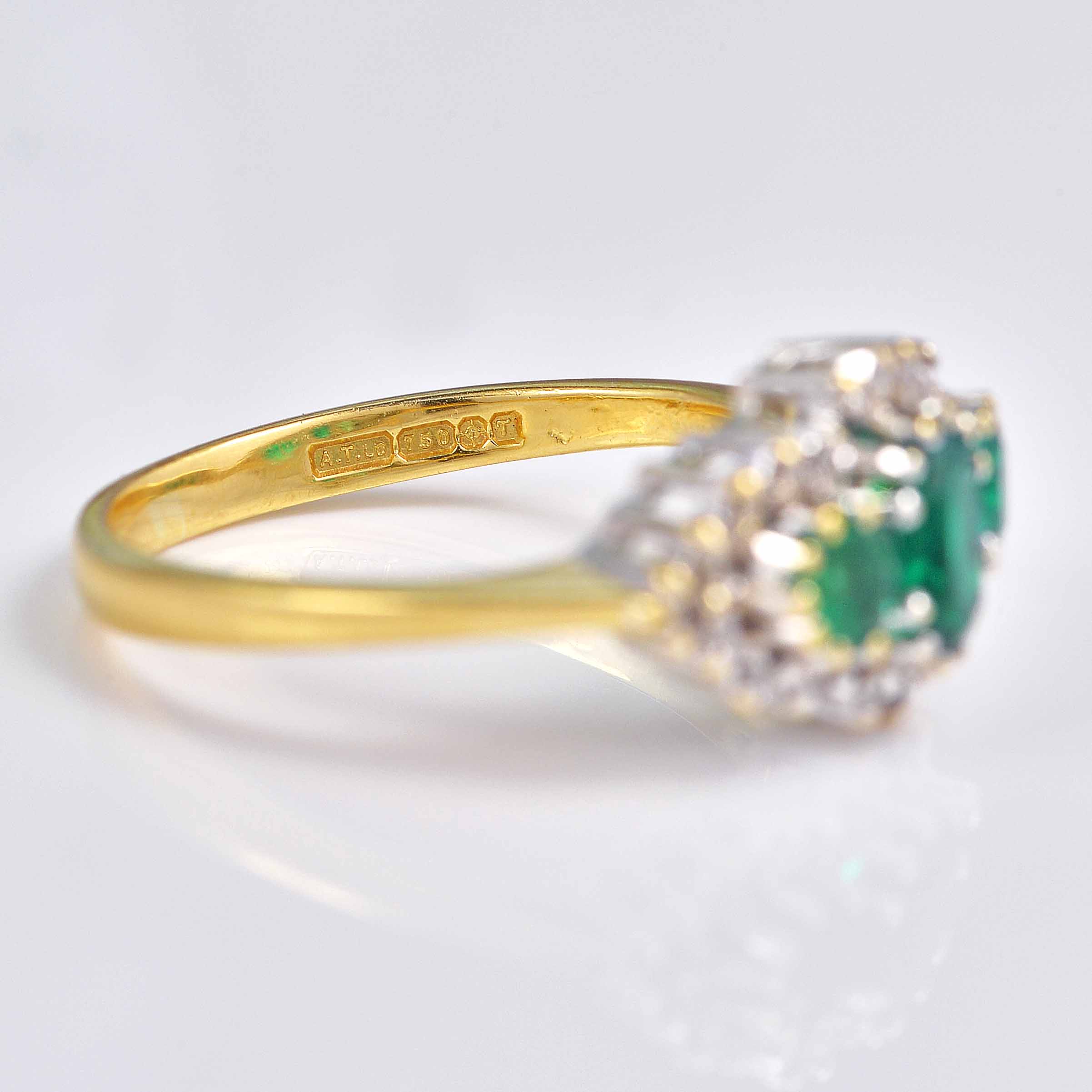 Ellibelle Jewellery Vintage 1993 Synthetic Emerald & Diamond Triple Cluster Ring