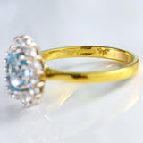 Ellibelle Jewellery Vintage 1994 Aquamarine & Diamond 18ct Gold Cluster Ring