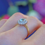 Ellibelle Jewellery Vintage 1994 Aquamarine & Diamond 18ct Gold Cluster Ring