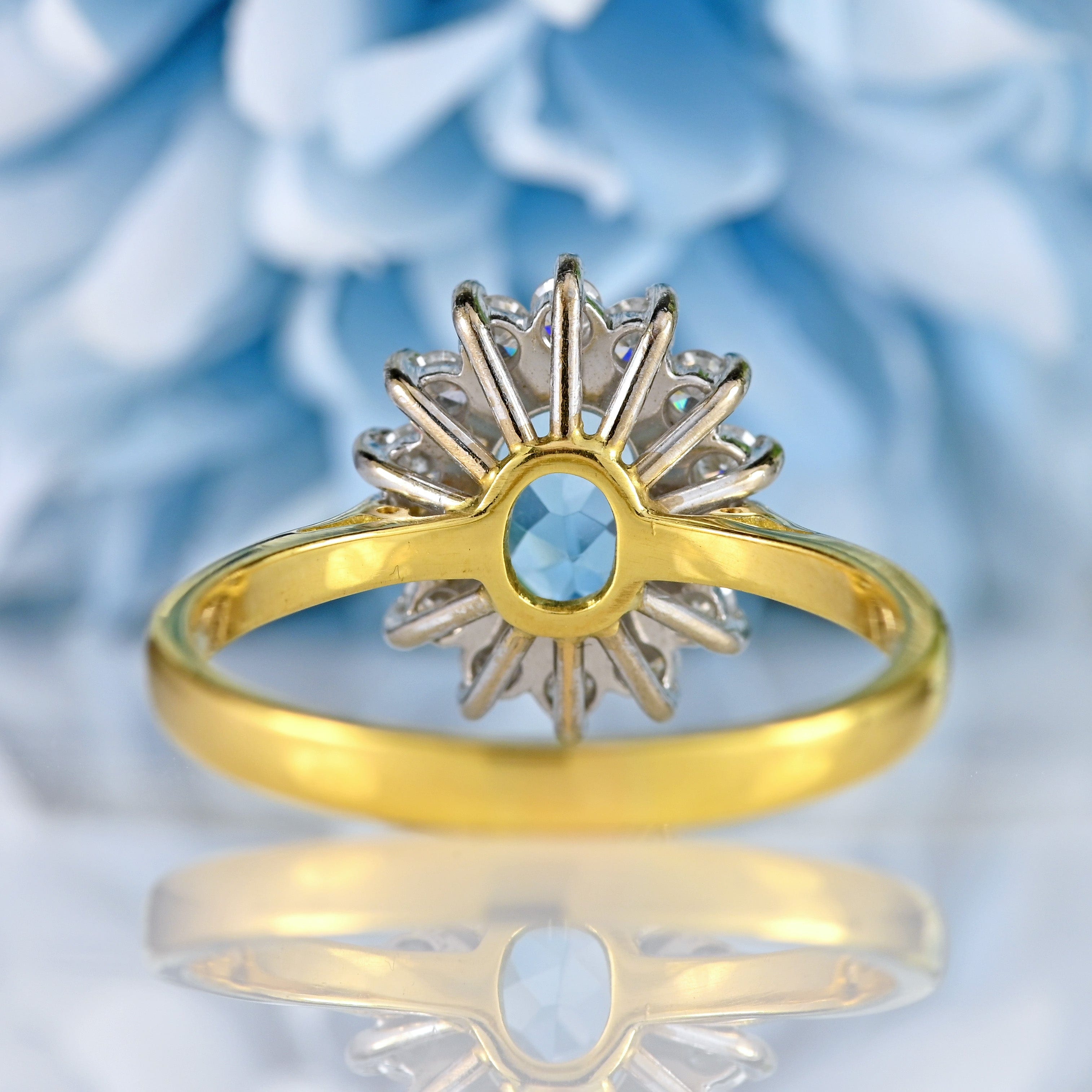 Ellibelle Jewellery Vintage 1994 Aquamarine & Diamond 18ct Gold Cluster Ring