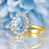 Ellibelle Jewellery Vintage 1994 Aquamarine & Diamond 18ct Gold Cluster Ring