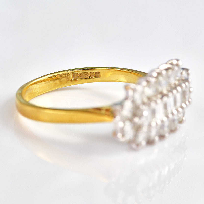 Ellibelle Jewellery Vintage 1994 Baguette & Brilliant Cut 18ct Gold Diamond Cluster Ring