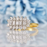 Ellibelle Jewellery Vintage 1994 Baguette & Brilliant Cut 18ct Gold Diamond Cluster Ring