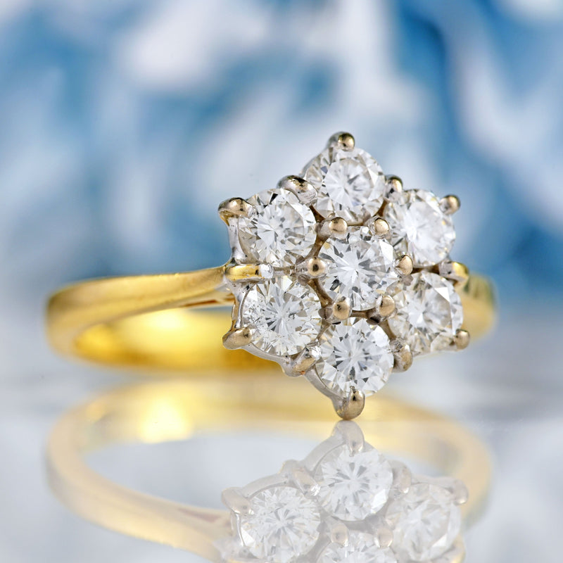 Ellibelle Jewellery Vintage 1994 Diamond 18ct Gold Daisy Cluster Ring (1.05ct)