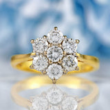 Ellibelle Jewellery Vintage 1994 Diamond 18ct Gold Daisy Cluster Ring (1.05ct)