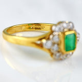 Ellibelle Jewellery Vintage 1994 Emerald & Diamond 18ct Gold Cluster Ring
