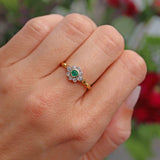 Ellibelle Jewellery Vintage 1994 Emerald & Diamond 18ct Gold Daisy Cluster Ring