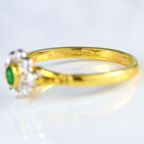 Ellibelle Jewellery Vintage 1994 Emerald & Diamond 18ct Gold Daisy Cluster Ring