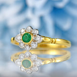 Ellibelle Jewellery Vintage 1994 Emerald & Diamond 18ct Gold Daisy Cluster Ring