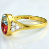 Ellibelle Jewellery Vintage 1994 Half-Moon Cut Aquamarine, Pink Tourmaline & Diamond 18ct Gold Ring