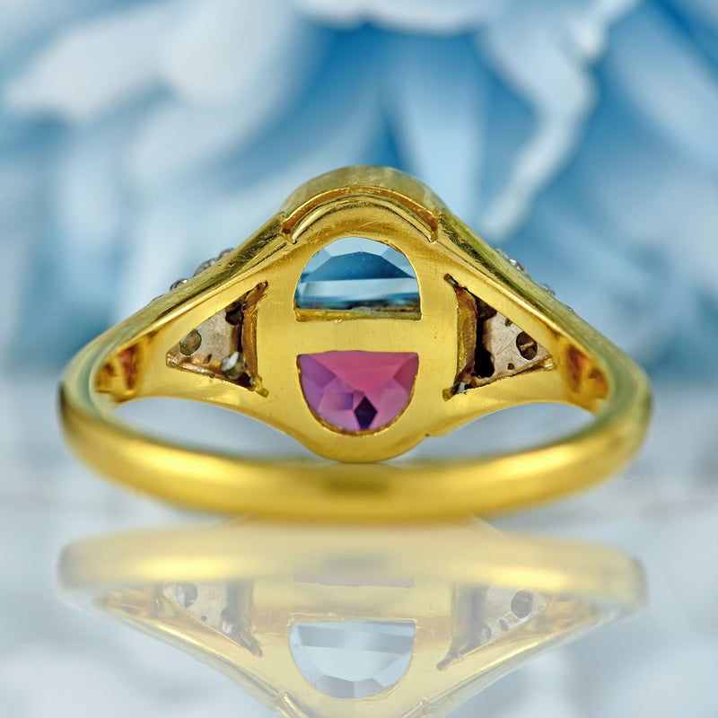 Ellibelle Jewellery Vintage 1994 Half-Moon Cut Aquamarine, Pink Tourmaline & Diamond 18ct Gold Ring