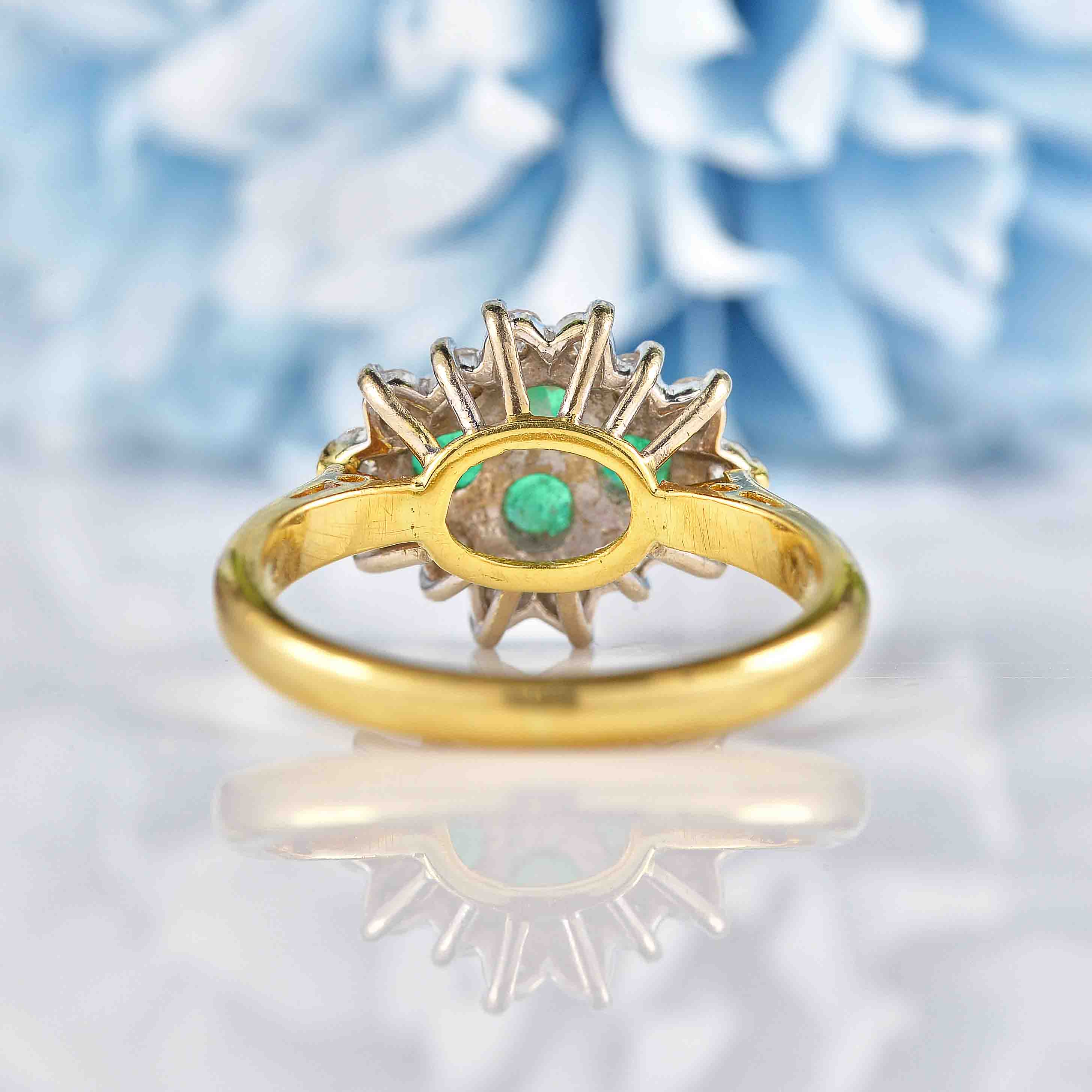 Ellibelle Jewellery Vintage 1994 Natural Emerald & Diamond 18ct Gold Cluster Ring