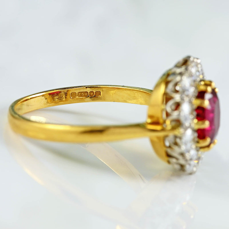 Ellibelle Jewellery Vintage 1994 Ruby & Diamond 18ct Gold Cluster Engagement Ring (1.45cts)