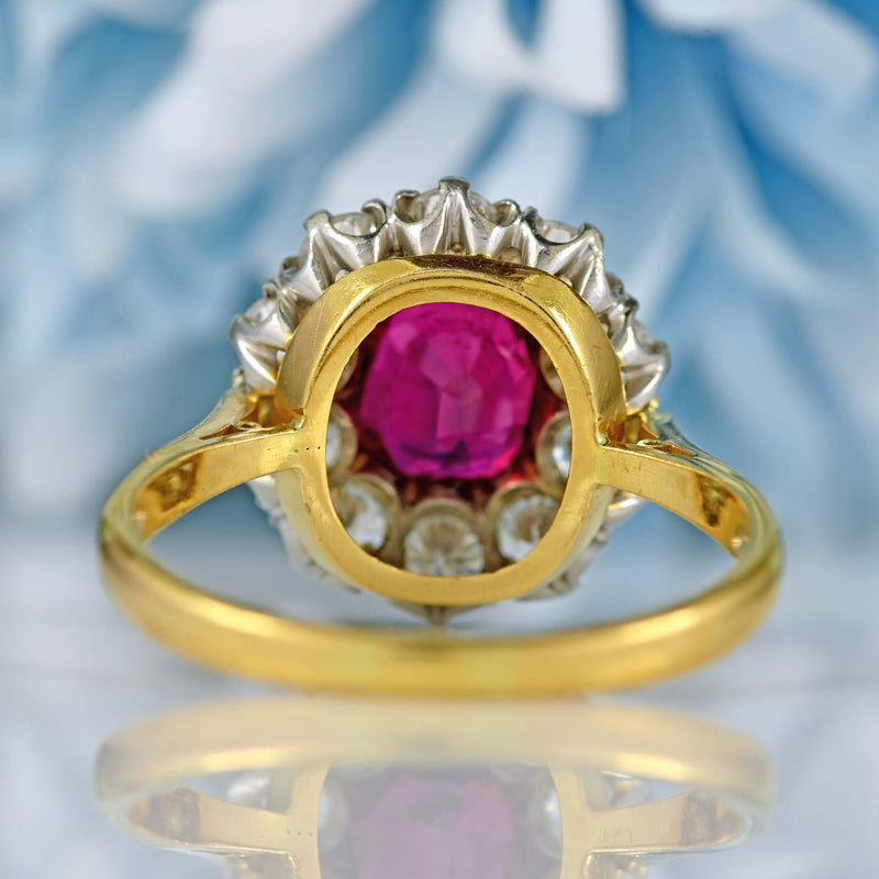 Ellibelle Jewellery Vintage 1994 Ruby & Diamond 18ct Gold Cluster Engagement Ring (1.45cts)