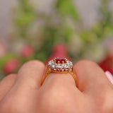 Ellibelle Jewellery Vintage 1994 Ruby & Diamond 18ct Gold Cluster Engagement Ring (1.45cts)