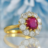 Ellibelle Jewellery Vintage 1994 Ruby & Diamond 18ct Gold Cluster Engagement Ring (1.45cts)