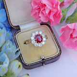 Ellibelle Jewellery Vintage 1994 Ruby & Diamond 18ct Gold Cluster Engagement Ring (1.45cts)
