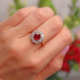 Ellibelle Jewellery Vintage 1994 Ruby & Diamond 18ct Gold Cluster Engagement Ring (1.45cts)