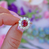 Ellibelle Jewellery Vintage 1994 Ruby & Diamond 18ct Gold Cluster Engagement Ring (1.45cts)