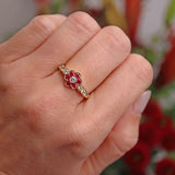 Ellibelle Jewellery Vintage 1994 Ruby & Diamond 18ct Gold Daisy Cluster Ring