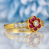 Ellibelle Jewellery Vintage 1994 Ruby & Diamond 18ct Gold Daisy Cluster Ring