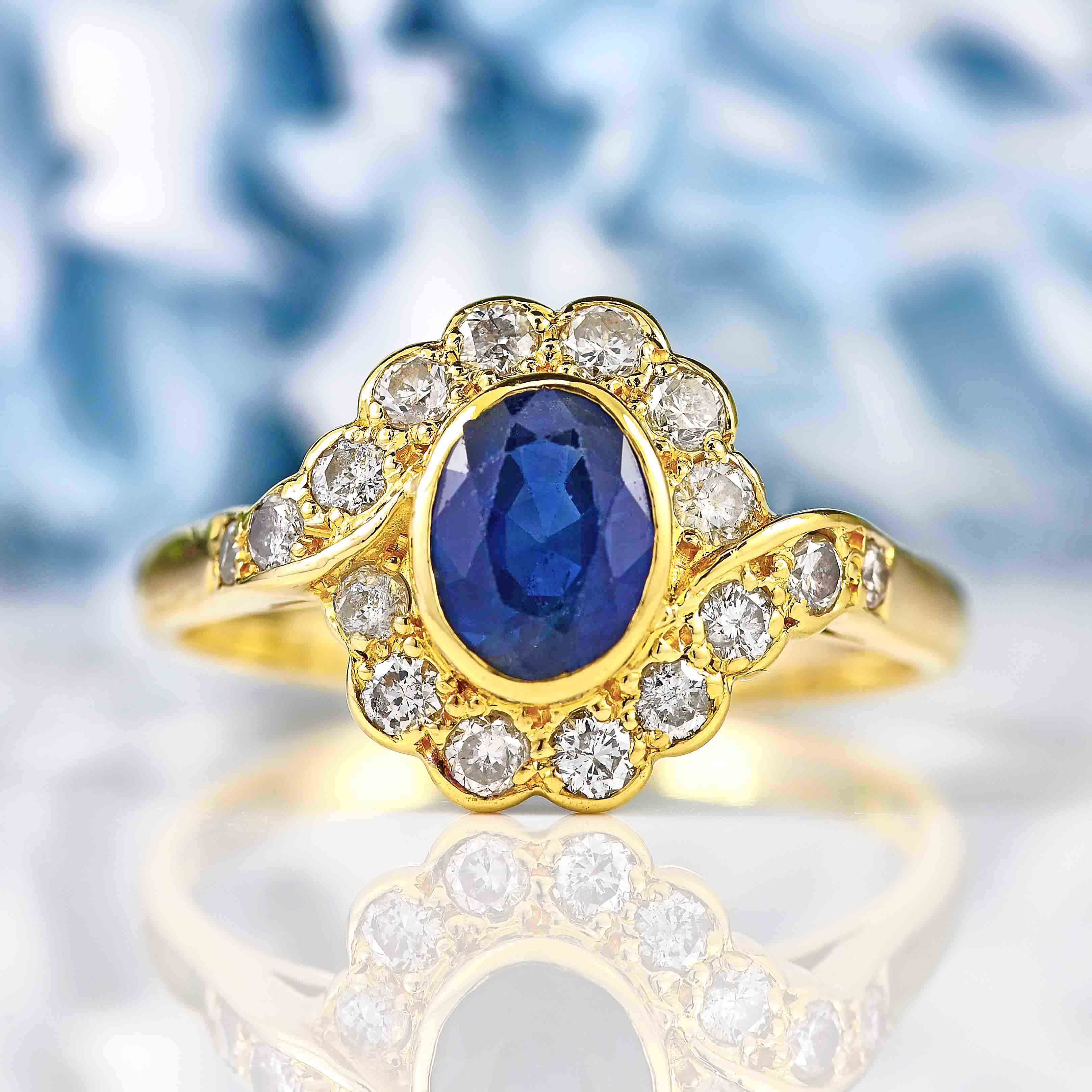 Ellibelle Jewellery Vintage 1994 Sapphire & Diamond 18ct Gold Cluster Ring