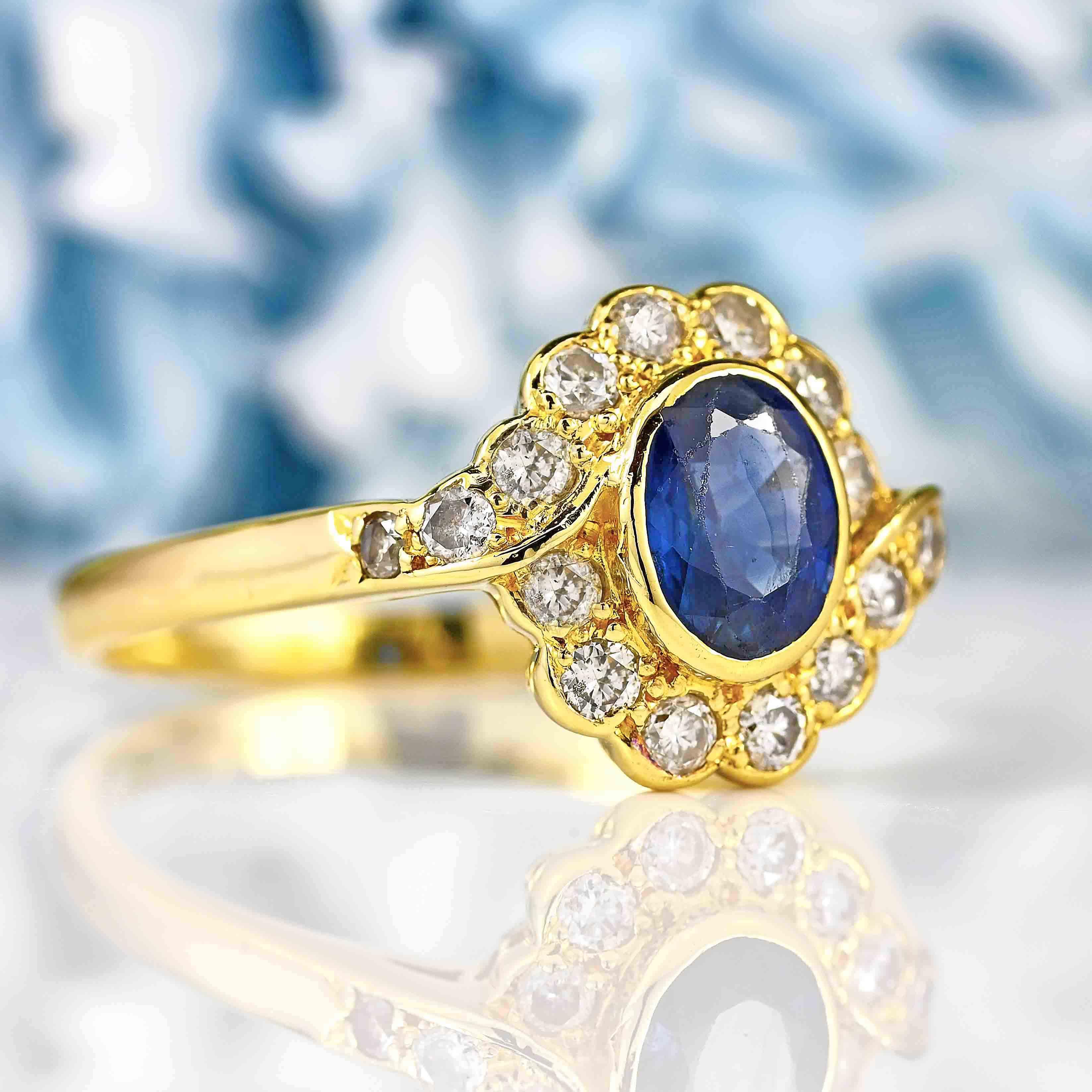 Ellibelle Jewellery Vintage 1994 Sapphire & Diamond 18ct Gold Cluster Ring