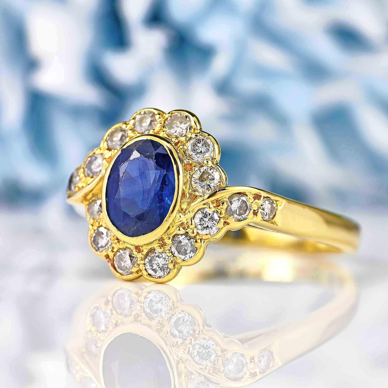 Ellibelle Jewellery Vintage 1994 Sapphire & Diamond 18ct Gold Cluster Ring