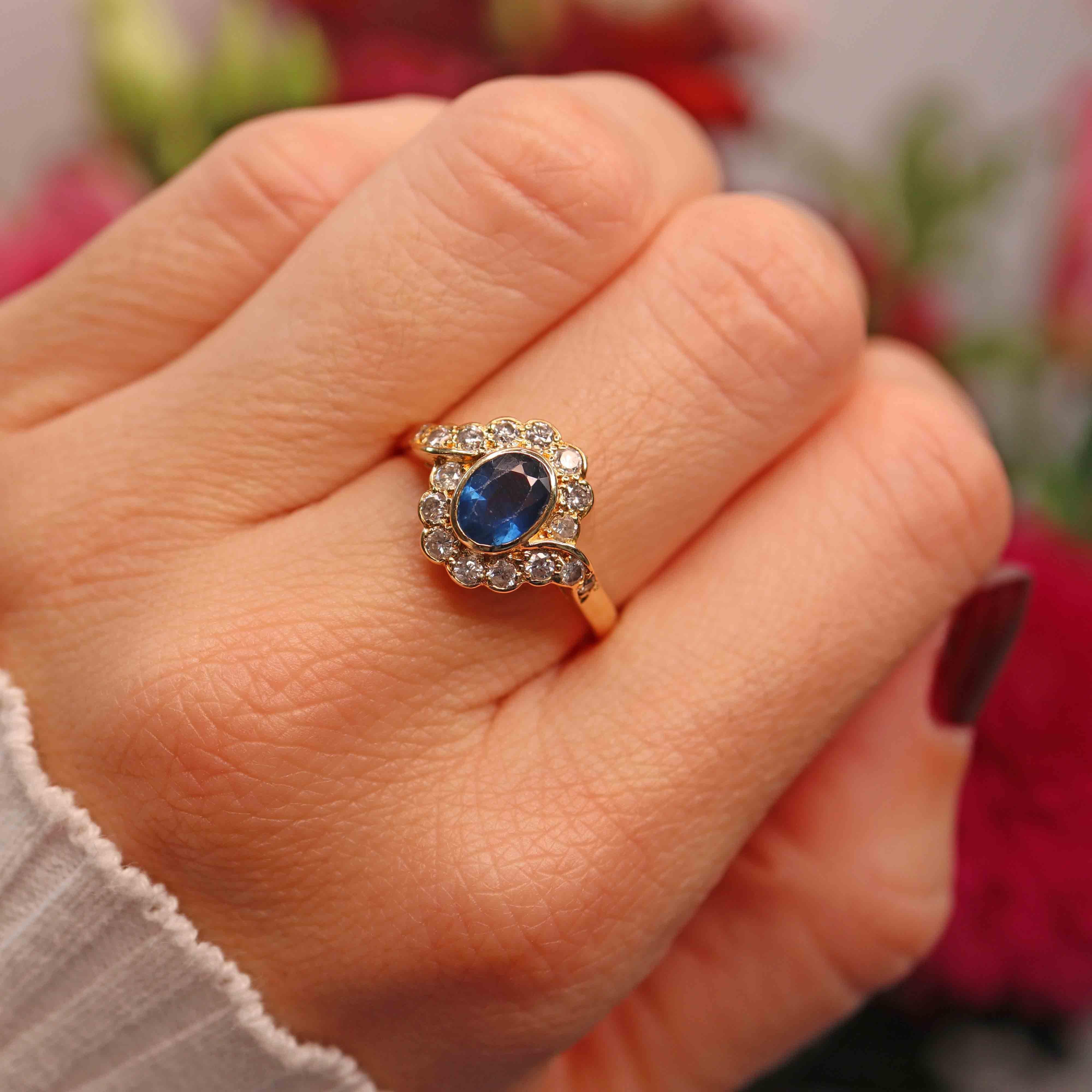 Ellibelle Jewellery Vintage 1994 Sapphire & Diamond 18ct Gold Cluster Ring